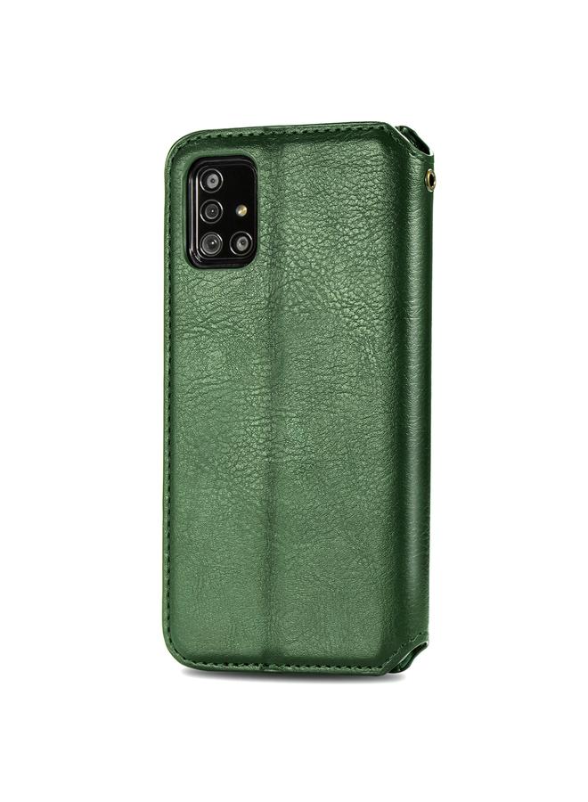 اس-توب جراب لهاتف Samsung Galaxy A51، جراب جلدي مغناطيسي أفقي مضغوط شبكي مكعب مع حامل وفتحات للبطاقات ومحفظة - Image 3