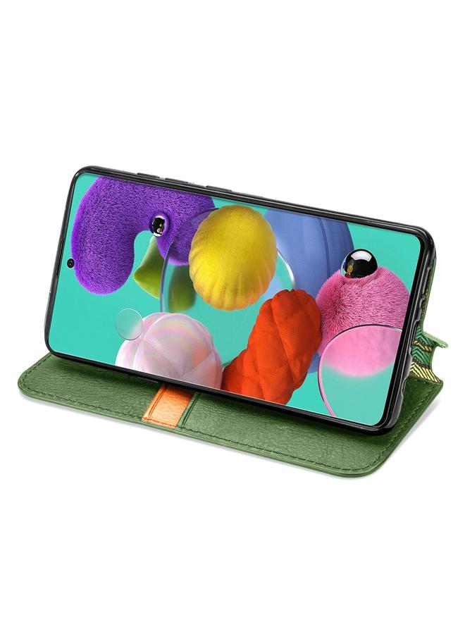اس-توب جراب لهاتف Samsung Galaxy A51، جراب جلدي مغناطيسي أفقي مضغوط شبكي مكعب مع حامل وفتحات للبطاقات ومحفظة - Image 5