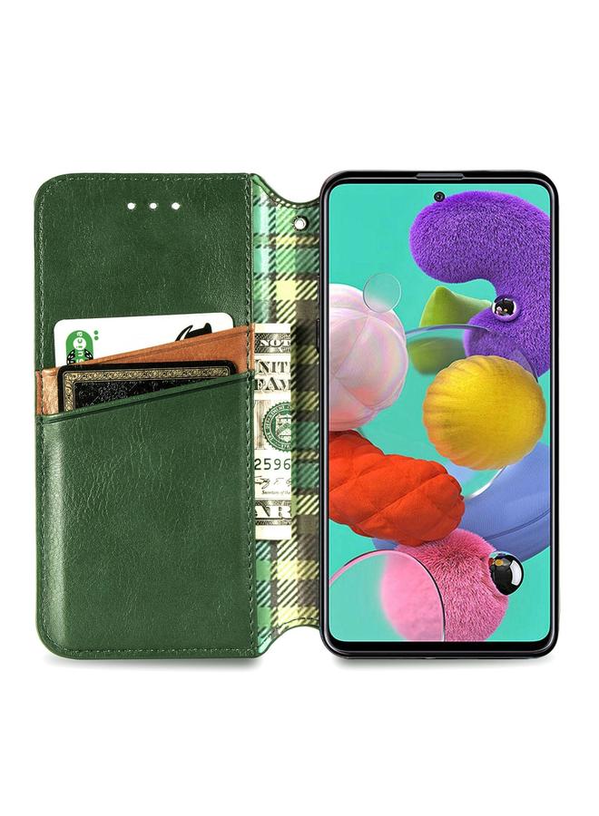 اس-توب جراب لهاتف Samsung Galaxy A51، جراب جلدي مغناطيسي أفقي مضغوط شبكي مكعب مع حامل وفتحات للبطاقات ومحفظة - Image 4