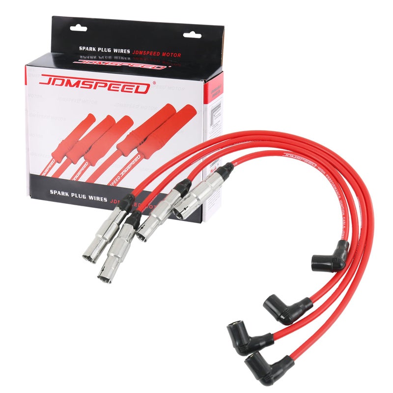 JDMSPEED New 8MM Spark Plug Wire Set 27588 Replacement for VW Beetle Bora Golf GTI Jetta City 20L Red 4PCS Spark Plug Ignition Wire Set