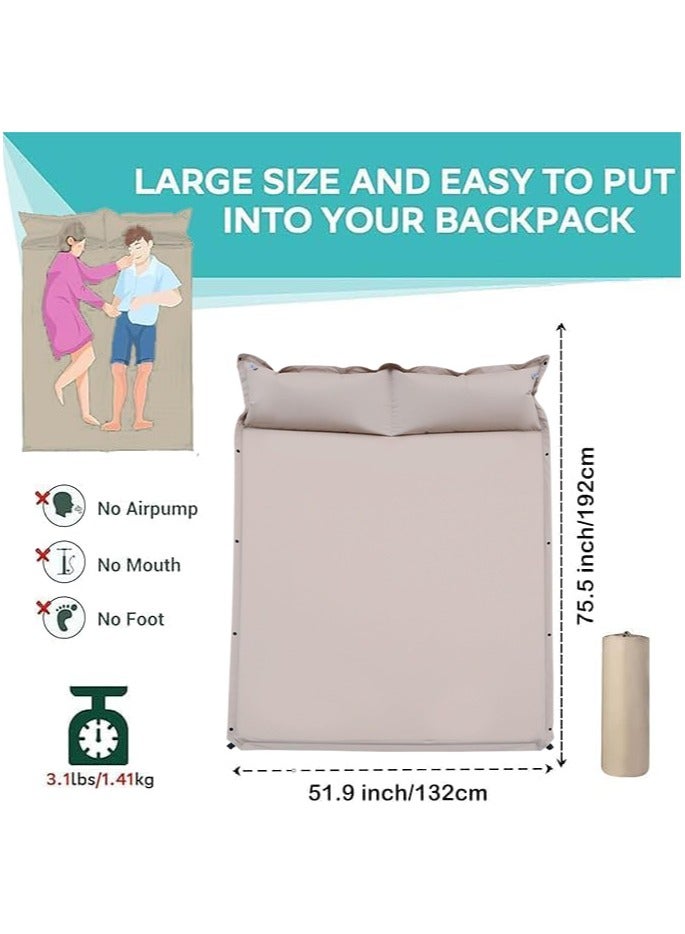 VUCATIN وسادة نوم ذاتية النفخ مع وسادة، وسادة تخييم خفيفة الوزن للتخييم، لا تحتاج إلى مضخة هواء، وسادة مرتبة معزولة للتخييم لمدة 20 ثانية للتخييم/السفر/السيارة/الخيمة (مزدوجة/سميكة) - Image 2