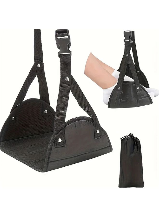 Adjustable Airplane Pedal Hammock Portable Footrest For Long Flights Black 1pc - Image 5