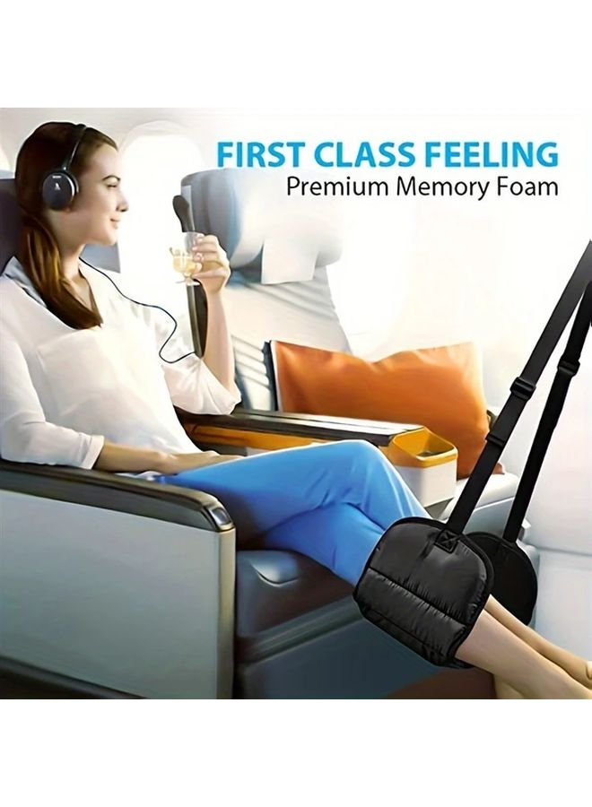 Adjustable Airplane Pedal Hammock Portable Footrest For Long Flights Black 1pc - Image 1