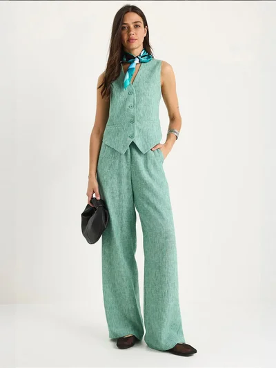 Bianco Lucci LUCCI V-neck Vest and Wide Leg Pants Two-Piece Coord Set