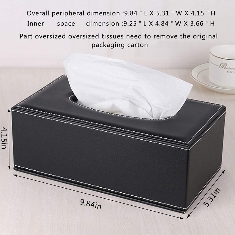 RHCSZ High-end Fashion PU Leather Tissue Box Holder Black with lid, Rectangular Napkin Facial Tissues Holder Dispenser,Home Office Car Tissue Box Cover Decorative Container with Magnetic Bottom (Black) - Image 3