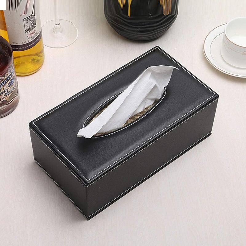RHCSZ High-end Fashion PU Leather Tissue Box Holder Black with lid, Rectangular Napkin Facial Tissues Holder Dispenser,Home Office Car Tissue Box Cover Decorative Container with Magnetic Bottom (Black) - Image 2