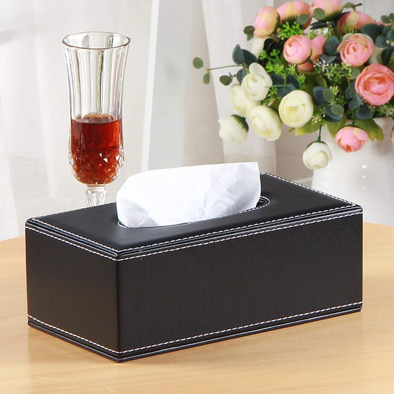 RHCSZ High-end Fashion PU Leather Tissue Box Holder Black with lid, Rectangular Napkin Facial Tissues Holder Dispenser,Home Office Car Tissue Box Cover Decorative Container with Magnetic Bottom (Black) - Image 4