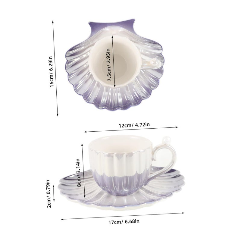 Gradient Purple Ceramic Coffee Cup and Saucer Set with Pearl Shell Design - Image 3