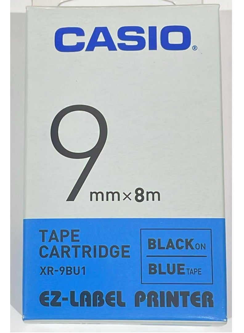 Casio tape cartridge black on blue tape XR-9BU1