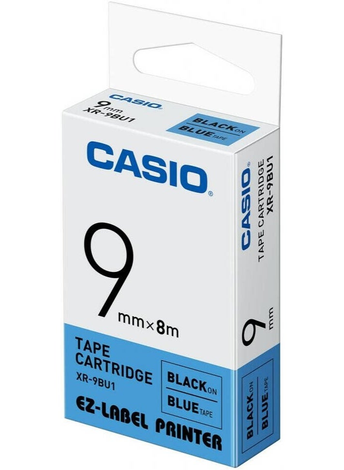 Casio tape cartridge black on blue tape XR-9BU1 - Image 1