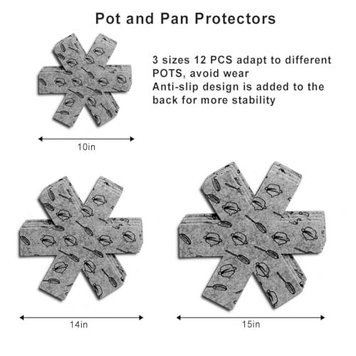 VANWYCHEN Pot and Pan Protectors 12 Pcs (10" 14" 15"), Pan Protectors for Stacking, Pots and Pans Dividers, Avoid Scratching Cookware Protectors - Image 2