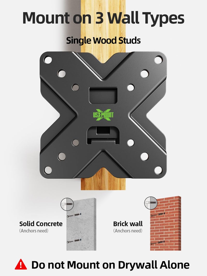USX MOUNT Small TV Wall Mount Monitor Bracket | RV TV Mount | with Swivel and Tilt VESA Wall Mount for 10-26 27 32 inch LED OLED TVs and Monitors - VESA Size Up to 100x100mm and 22lb Capacity-XMS002 - Image 5