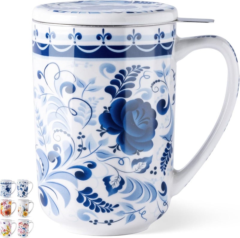 GBhome GBHOME Tea Mug with Infuser and Lid 18 Ounce Large Ceramic Loose Leaf Cup Microwave Dishwasher Safe Perfect For Tea Lovers  - Image 1