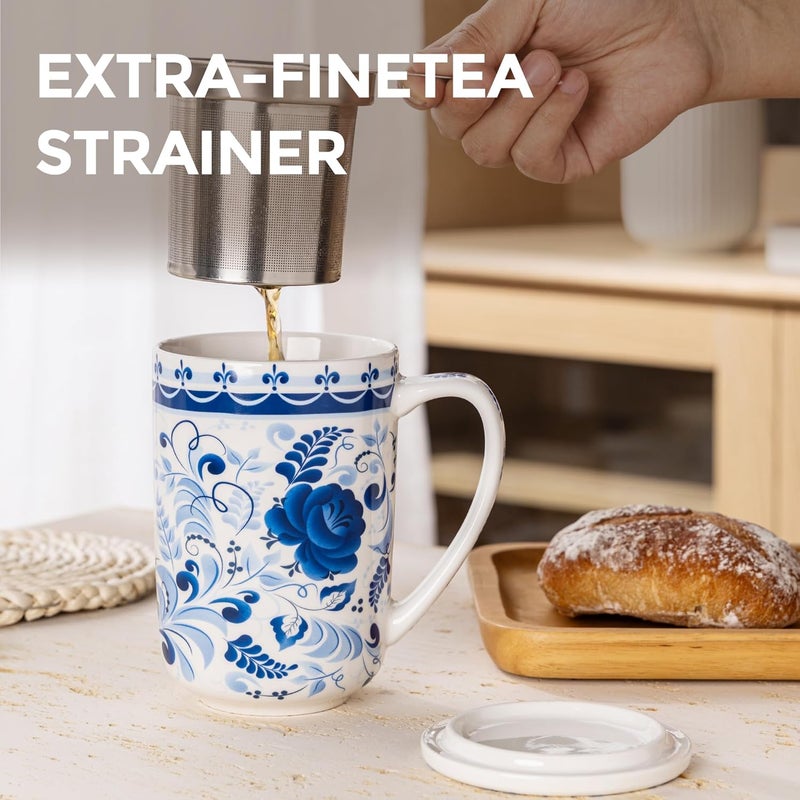 GBhome GBHOME Tea Mug with Infuser and Lid 18 Ounce Large Ceramic Loose Leaf Cup Microwave Dishwasher Safe Perfect For Tea Lovers  - Image 2