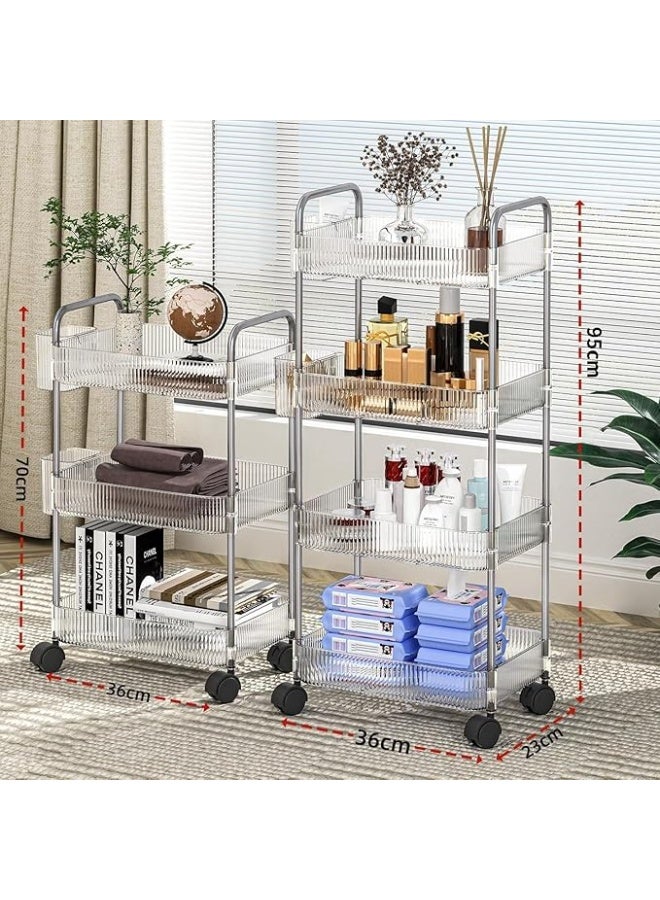 4 Tier Transparent Acrylic Rolling Utility Trolley with Lockable Wheels, Easy Shelf Utility Storage Cart for Kitchen, Office, Bathroom - Image 2