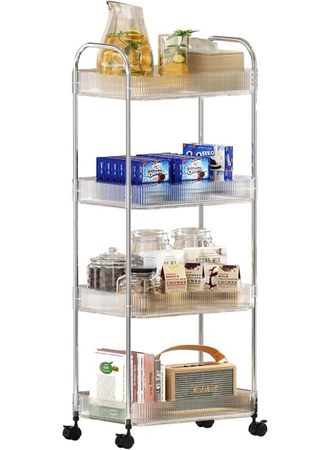 4 Tier Transparent Acrylic Rolling Utility Trolley with Lockable Wheels, Easy Shelf Utility Storage Cart for Kitchen, Office, Bathroom - Image 1