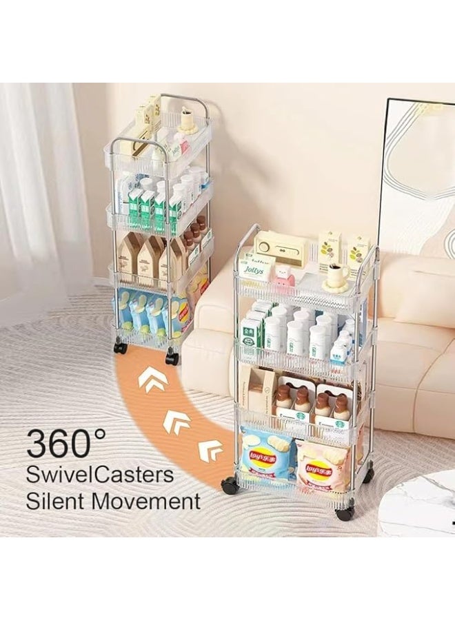 4 Tier Transparent Acrylic Rolling Utility Trolley with Lockable Wheels, Easy Shelf Utility Storage Cart for Kitchen, Office, Bathroom - Image 5
