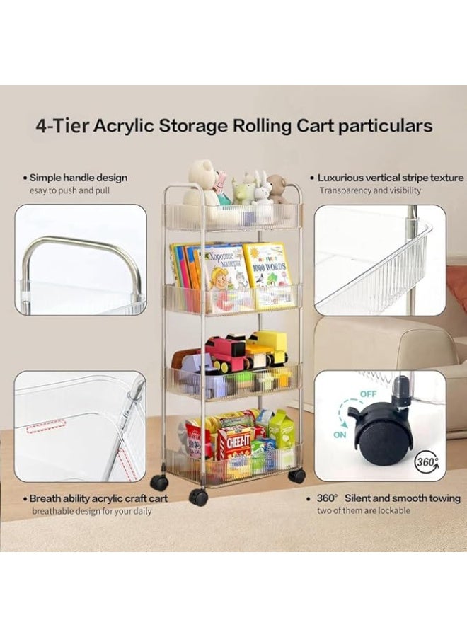 4 Tier Transparent Acrylic Rolling Utility Trolley with Lockable Wheels, Easy Shelf Utility Storage Cart for Kitchen, Office, Bathroom - Image 4