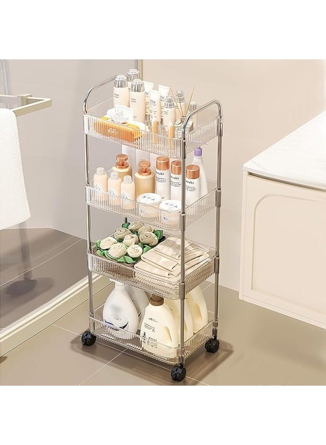 4 Tier Transparent Acrylic Rolling Utility Trolley with Lockable Wheels, Easy Shelf Utility Storage Cart for Kitchen, Office, Bathroom - Image 3