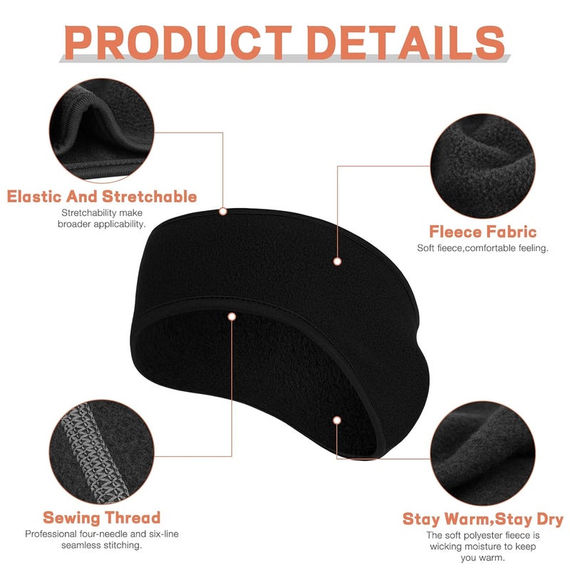 Komake Ear Warmers Headband, KOMAKE 2 Pack Earmuff Headband Fleece Earmuffs Running Headband Winter Ear Covers Moisture Wicking Sweatband Ski Sport Headband For Men & Women (Black+Gray) - Image 3