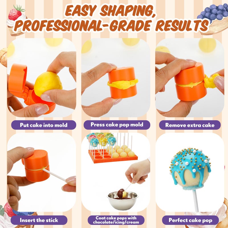 Yiyiring 2 Pack Round Cake Pop Mold Press Set with Display Stand-capable Tray and 100 Pcs Sticks, Circle Cake Pop Cutter and Pusher, Baking Tools Accessories for Home Baking, Parties, Wedding Desserts - Image 5