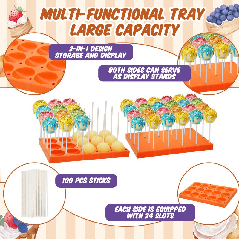 Yiyiring 2 Pack Round Cake Pop Mold Press Set with Display Stand-capable Tray and 100 Pcs Sticks, Circle Cake Pop Cutter and Pusher, Baking Tools Accessories for Home Baking, Parties, Wedding Desserts - Image 4
