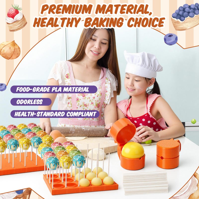 Yiyiring 2 Pack Round Cake Pop Mold Press Set with Display Stand-capable Tray and 100 Pcs Sticks, Circle Cake Pop Cutter and Pusher, Baking Tools Accessories for Home Baking, Parties, Wedding Desserts - Image 2