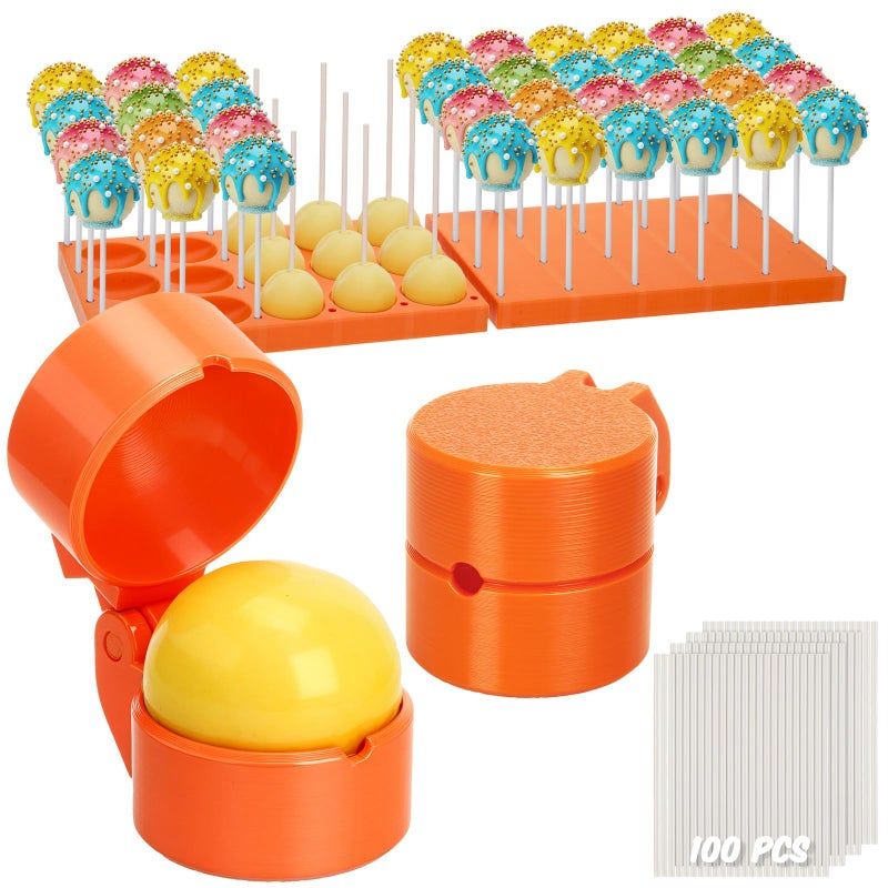 Yiyiring 2 Pack Round Cake Pop Mold Press Set with Display Stand-capable Tray and 100 Pcs Sticks, Circle Cake Pop Cutter and Pusher, Baking Tools Accessories for Home Baking, Parties, Wedding Desserts - Image 1