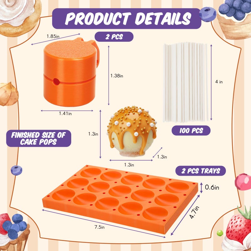 Yiyiring 2 Pack Round Cake Pop Mold Press Set with Display Stand-capable Tray and 100 Pcs Sticks, Circle Cake Pop Cutter and Pusher, Baking Tools Accessories for Home Baking, Parties, Wedding Desserts - Image 3