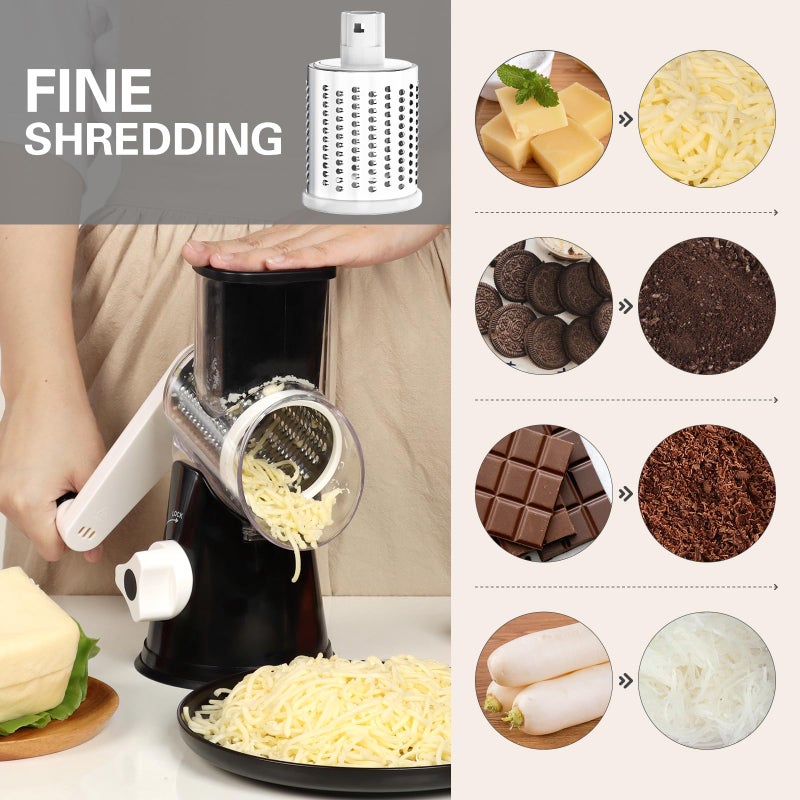 Cambom Rotary Cheese Grater Hand Crank Cheese Shredder for Fresh Cheese, Vegetable, Nuts,Non-slip Suction Base, Free Cleaning Brush Three Blades,Yellow - Image 4