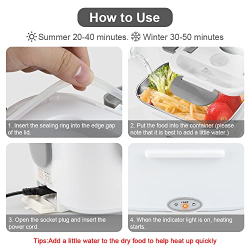 FVW Electric Lunch Box Food Heater, 3 in 1 Portable Food Warmer Lunch Box for Car & Home, Leak Proof, Lunch Heating Microwave with 304 Stainless Steel Container 1.5 L, 110V/12V/24V - Image 3