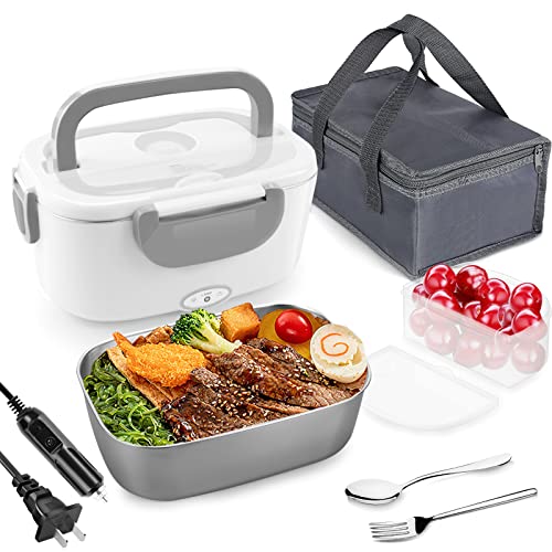 FVW Electric Lunch Box Food Heater, 3 in 1 Portable Food Warmer Lunch Box for Car & Home, Leak Proof, Lunch Heating Microwave with 304 Stainless Steel Container 1.5 L, 110V/12V/24V - Image 1