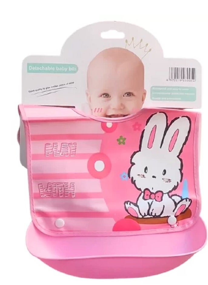Generic Waterproof baby bib with plate  Baby bib with distinctive cartoon shapes and multicolours  - Image 2