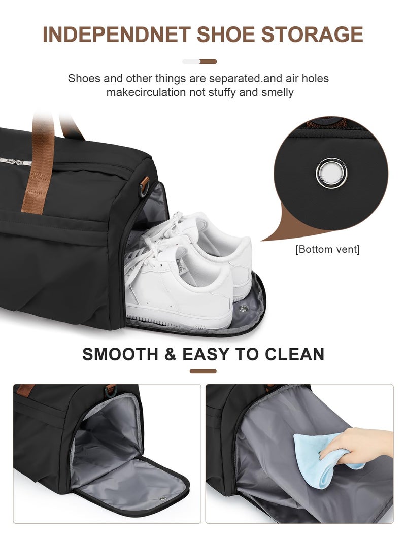 livbote Gym Bag for Women Men with Shoe Compartment, Sport Duffel Bag, Waterproof Travel Weekender Overnight Carry on Bag for Yoga with Trolley Sleeve, Black Brown - Image 5
