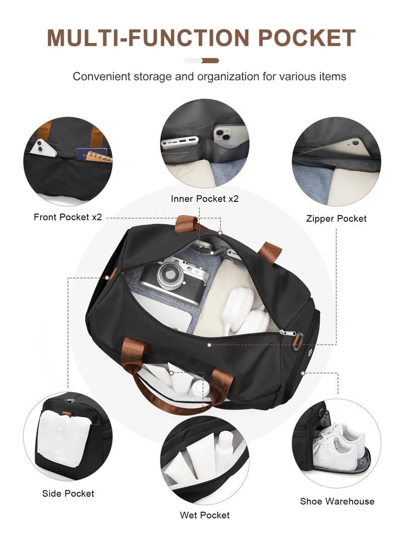 livbote Gym Bag for Women Men with Shoe Compartment, Sport Duffel Bag, Waterproof Travel Weekender Overnight Carry on Bag for Yoga with Trolley Sleeve, Black Brown - Image 4