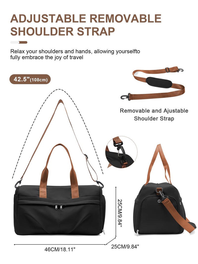livbote Gym Bag for Women Men with Shoe Compartment, Sport Duffel Bag, Waterproof Travel Weekender Overnight Carry on Bag for Yoga with Trolley Sleeve, Black Brown - Image 3