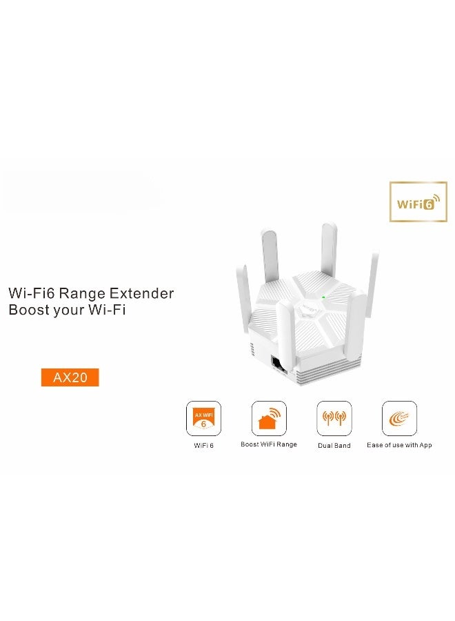 1800Mbps WiFi 6 Mesh Wireless Repeater, 6 Antennas 2.4GHz/5GHz Dual-Band Gigabit Wireless Internet Router Extender, Wireless Signal Booster, 360° Full Coverage, for Home and Office, Gaming - Image 4