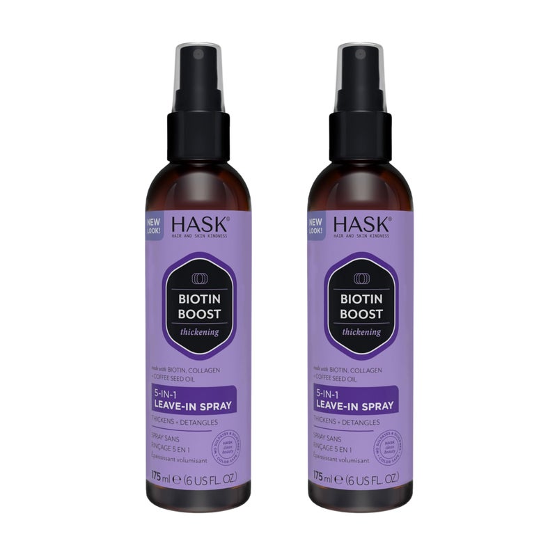 HASK Thickening BIOTIN 5-in-1 Leave In Conditioner Spray for all hair types, color safe, gluten free, sulfate free, paraben free - BIOTIN 2 PIECE SET - Image 1