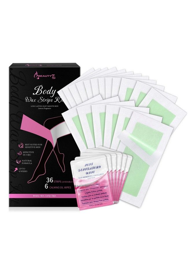 Beauty7 Wax Strips Hair Removal Body Wax Strips Kit Arms Legs Eyebrow Underarm Bikini 36 Strips 6 Calming Oil Wipes For Sensitive All Skin Types Women Men - Image 1