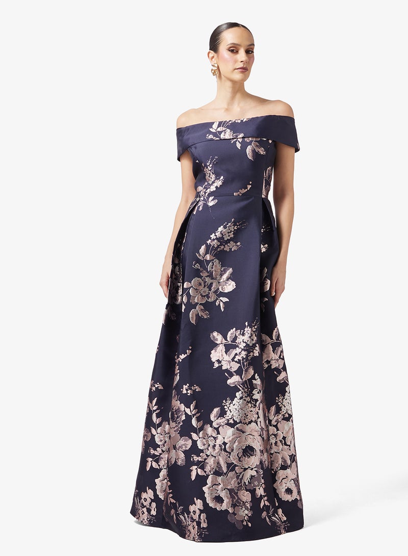 Adrianna Papell Border Jacq Off Shldr Gown Dress - Image 1