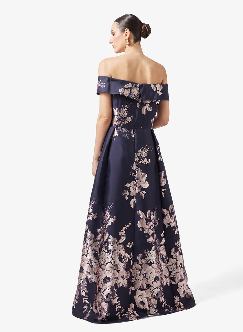 Adrianna Papell Border Jacq Off Shldr Gown Dress - Image 2