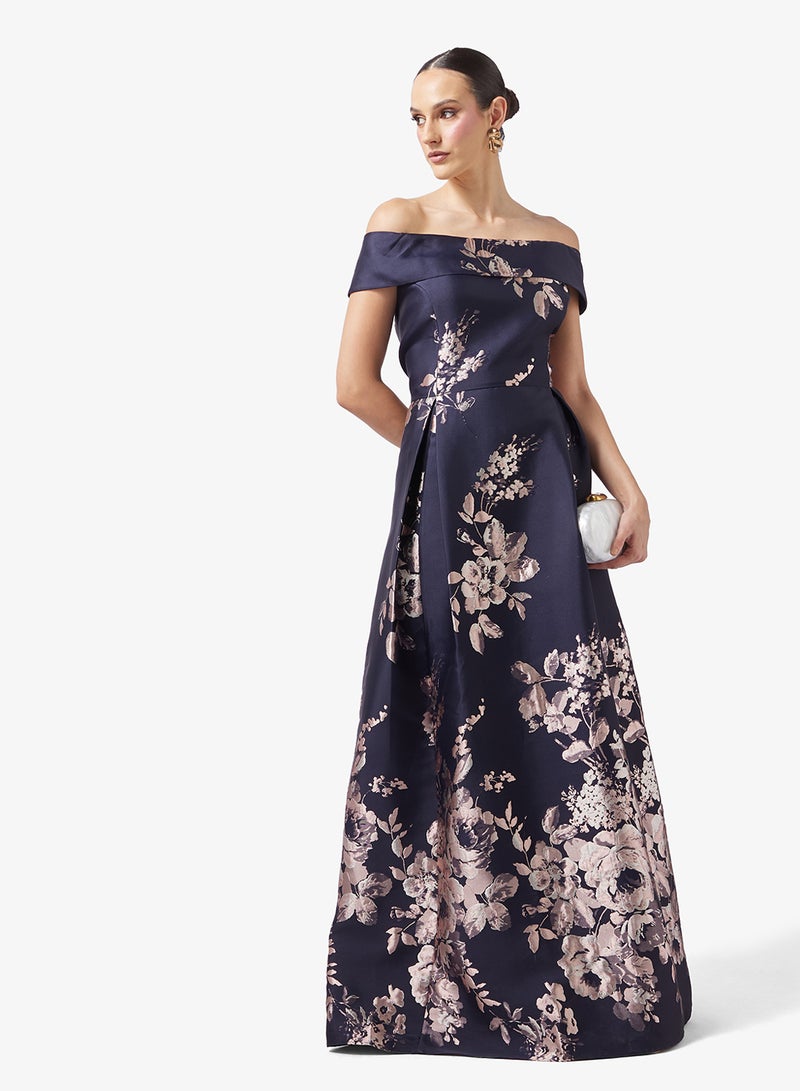 Adrianna Papell Border Jacq Off Shldr Gown Dress - Image 4