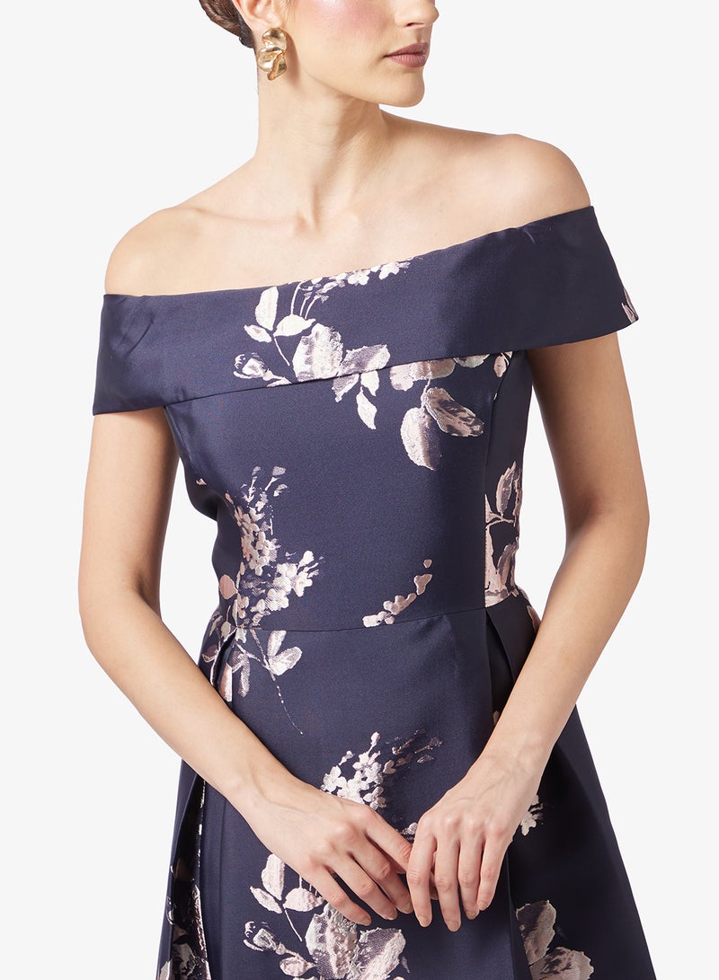 Adrianna Papell Border Jacq Off Shldr Gown Dress - Image 3