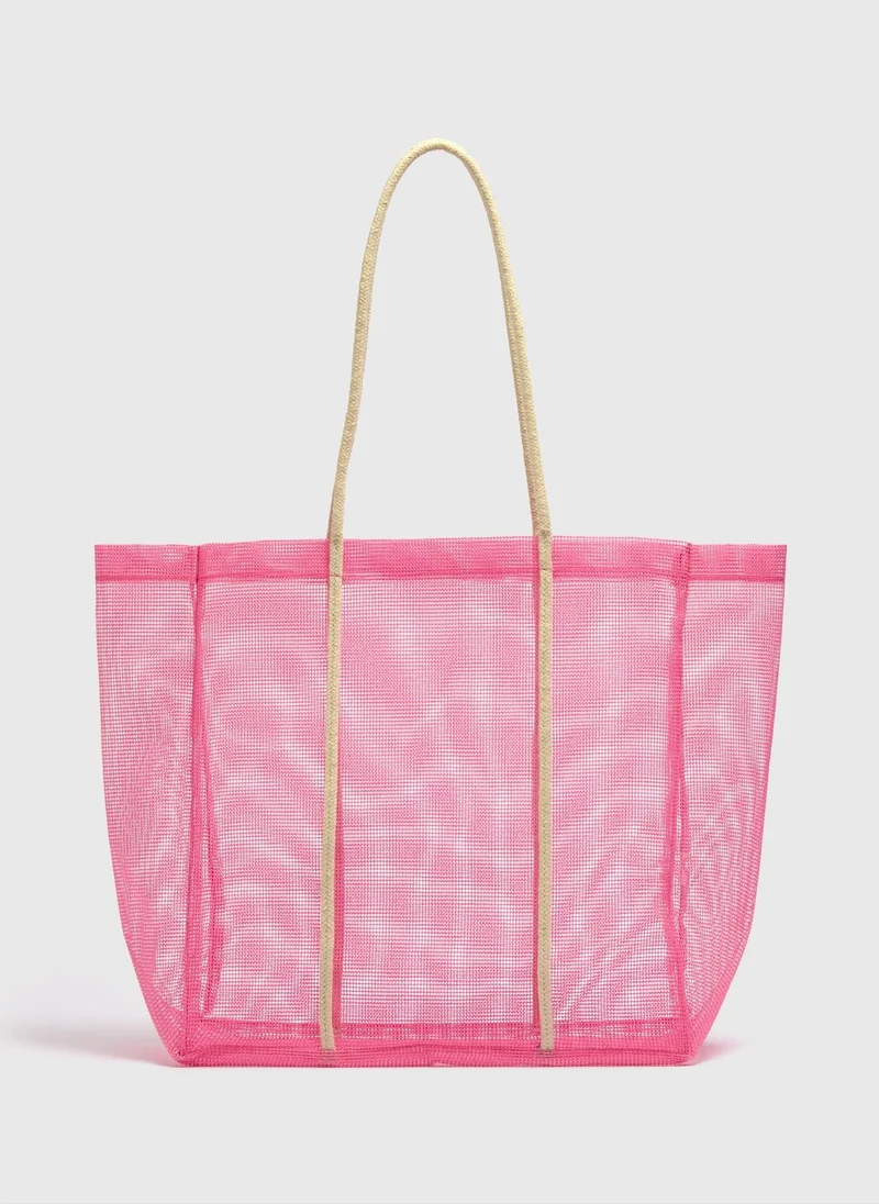Matalan Pink Mesh Beach Bag
