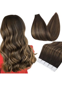 Fshine Tape on Hair Extensions 30 Grams Double Sided Tape in Hair 12 Inch Glue on Hair Extensions Color 2 Fading to 8 Ash Brown Highlight 2 Darkest Brown Balayage Straight Tape in Hair Extensions 