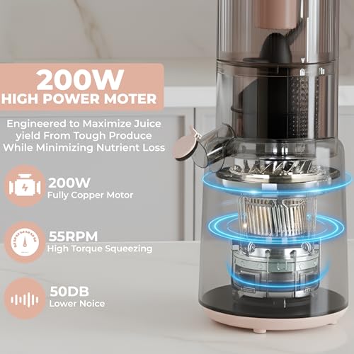 CPENSUS 110MM Chute Cold Press Juicer Machine for Home 200W Slow Juicer Machines with High Juice Yield for Whole Vegetables & Fruits, BPA Free Easy Cleaning & assembly - Image 3
