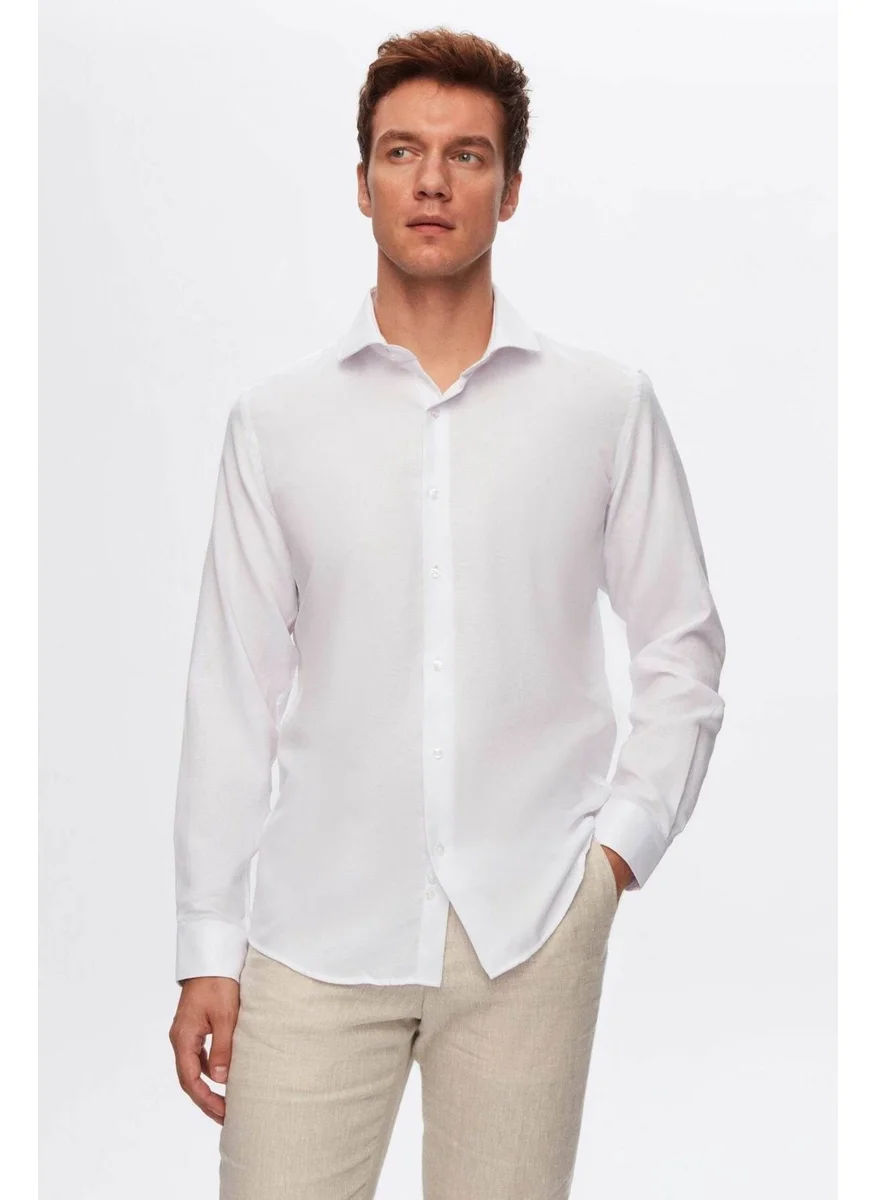 D'S DAMAT Slim Fit White Italian Collar Dobby Long Sleeve Easy Iron Breathable All Season Shirt 2HF02ORT3185