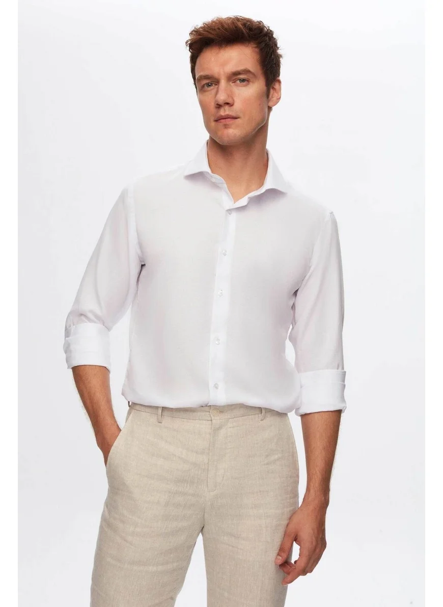 D'S DAMAT Slim Fit White Italian Collar Dobby Long Sleeve Easy Iron Breathable All Season Shirt 2HF02ORT3185