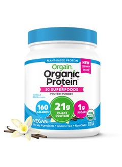 Orgain Organic Vegan Protein + 50 Superfoods Powder, Vanilla Bean - 21g Plant Based Protein, 8g Prebiotic Fiber, No Lactose Ingredients, Gluten Free, No Added Sugar, 1.12 lb (Packaging May Vary)  - Image 1