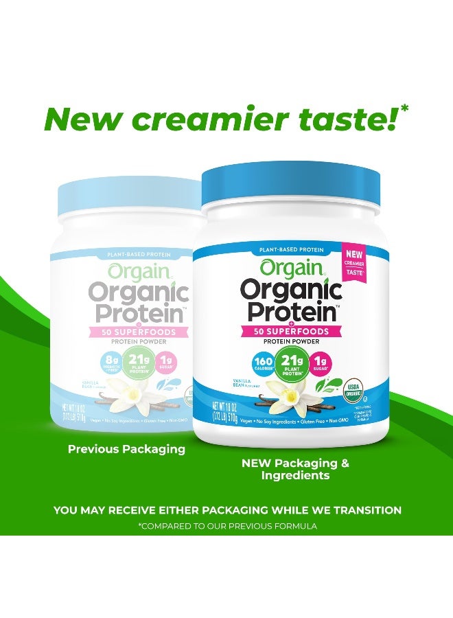 Orgain Organic Vegan Protein + 50 Superfoods Powder, Vanilla Bean - 21g Plant Based Protein, 8g Prebiotic Fiber, No Lactose Ingredients, Gluten Free, No Added Sugar, 1.12 lb (Packaging May Vary) - Image 3